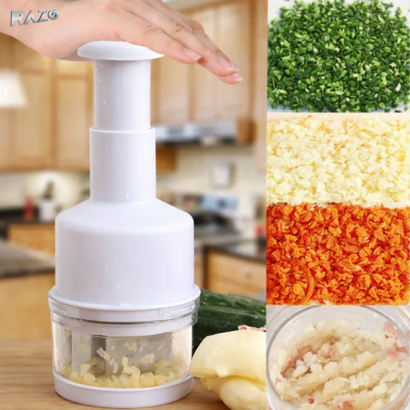 Tocator manual legume RAZO, Chopper multifunctional, Lame inox, Recipient transparent, Usor de utilizat, Alb