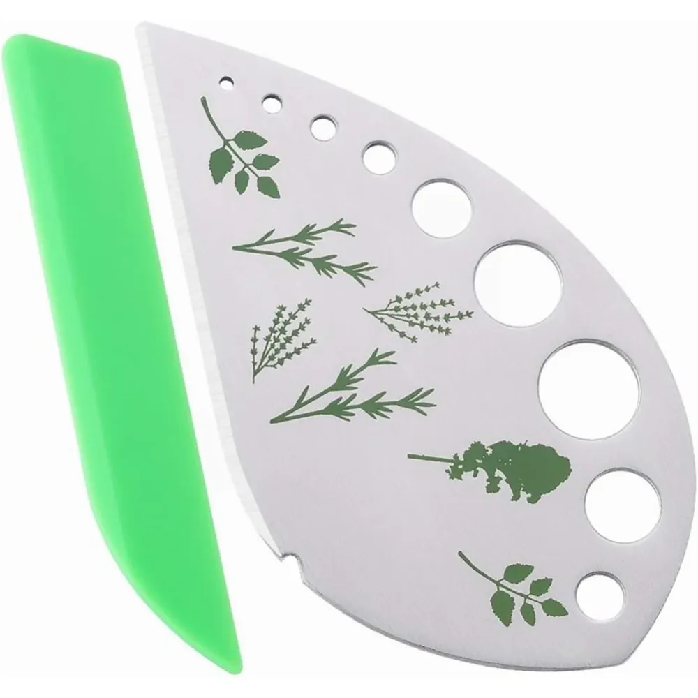 Tocator manual pentru ierburi Vivimall, instrument de curatat frunze, margini ascutie, 9 gauri de diferite dimensiuni, mul...