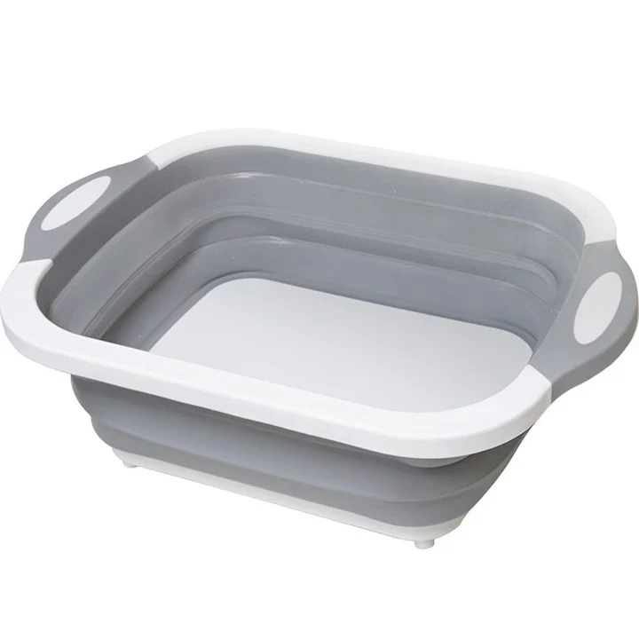 Tocator Multifunctional, Vivimall, 2 1, cu Cos pentru Spalat si Scurgere Alimente, 480 g, Pliabila, Gri