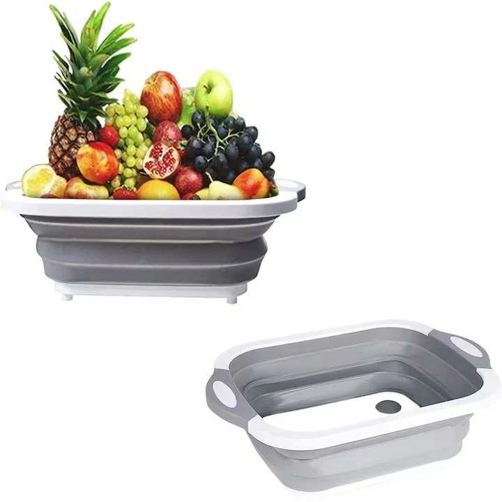 Tocator Multifunctional, Vivimall, 2 1, cu Cos pentru Spalat si Scurgere Alimente, 480 g, Pliabila, Gri