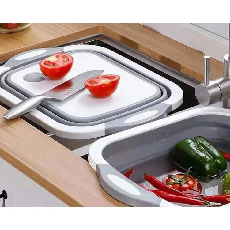 Tocator Multifunctional, Vivimall, 2 1, cu Cos pentru Spalat si Scurgere Alimente, 480 g, Pliabila, Gri