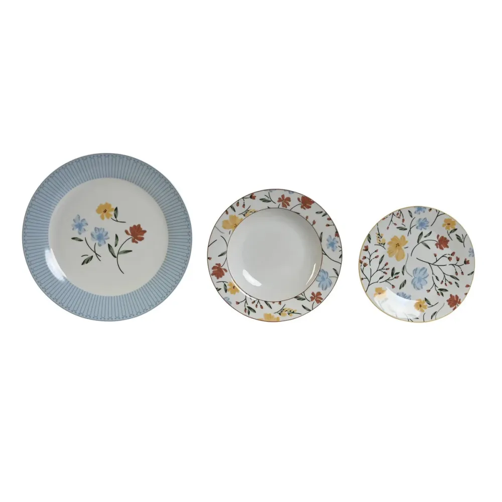 Veselă DKD Home Decor Albastru Alb Porțelan Floral 18 Piese 27 x 27 x 3 cm