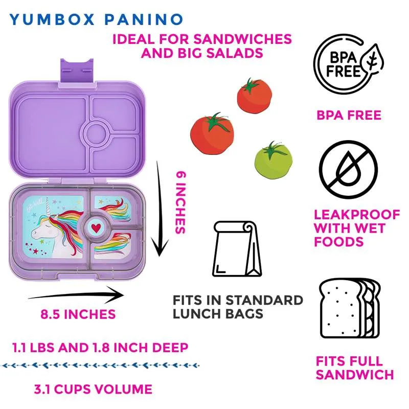 Yumbox Cutie pentru prânz - Panino - 4 compartimente - Lavandă Purpurie/Unicorn