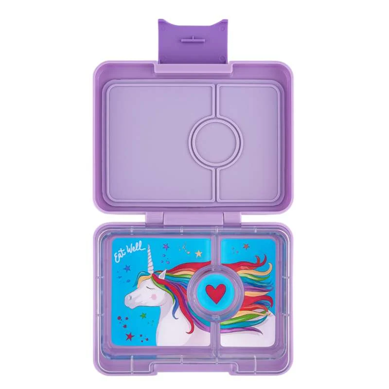 Yumbox Cutie de prânz - Gustare mică - 3 compartimente - Lavandă Purpurie/Unicorn