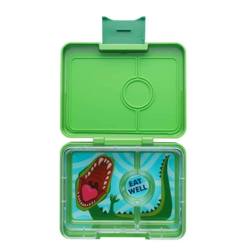 Yumbox Cutie de prânz - Gustare mică - 3 compartimente - Verde Jurassic/Dinozaur