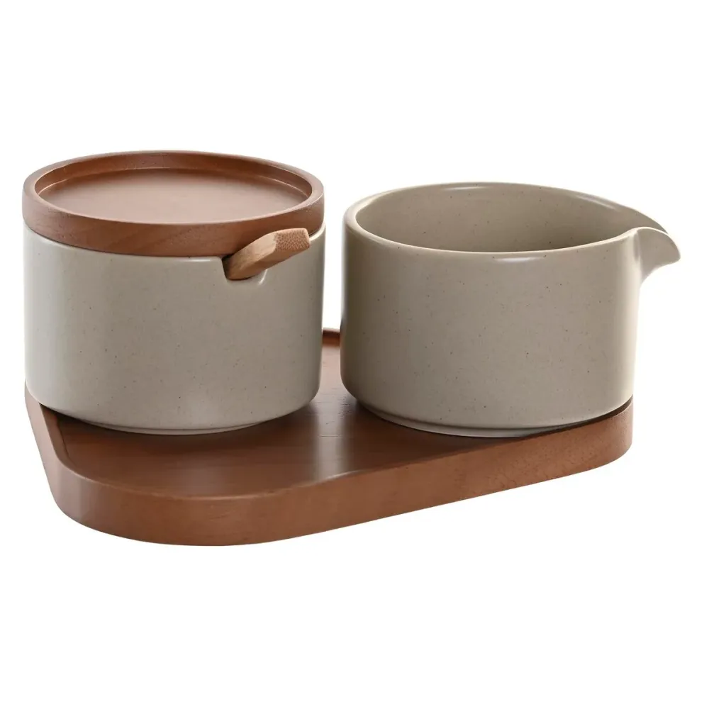 Zaharniță DKD Home Decor 19,5 x 18,5 x 7 cm Bej Maro Lemn de cauciuc 4 Piese