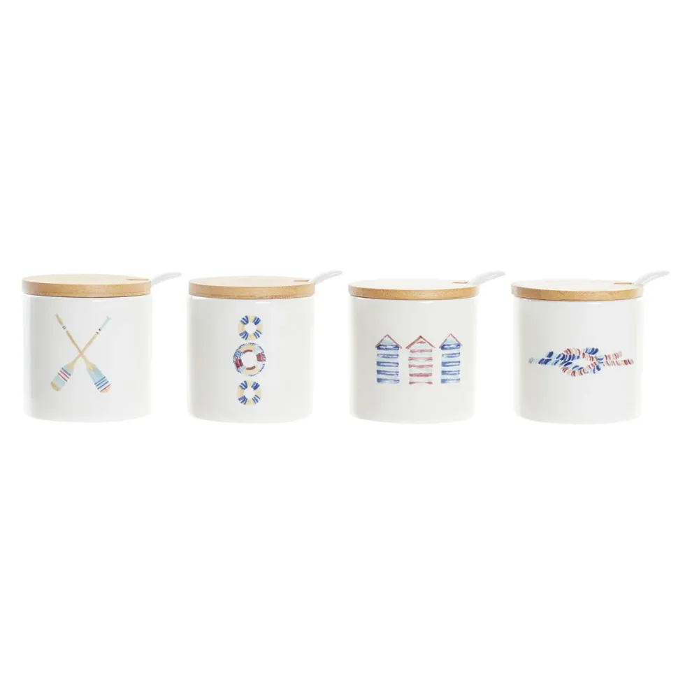Zaharniță DKD Home Decor Marinar Alb Multicolor Bambus Dolomite 4 Piese 7,5 x 7,5 x 7,5 cm