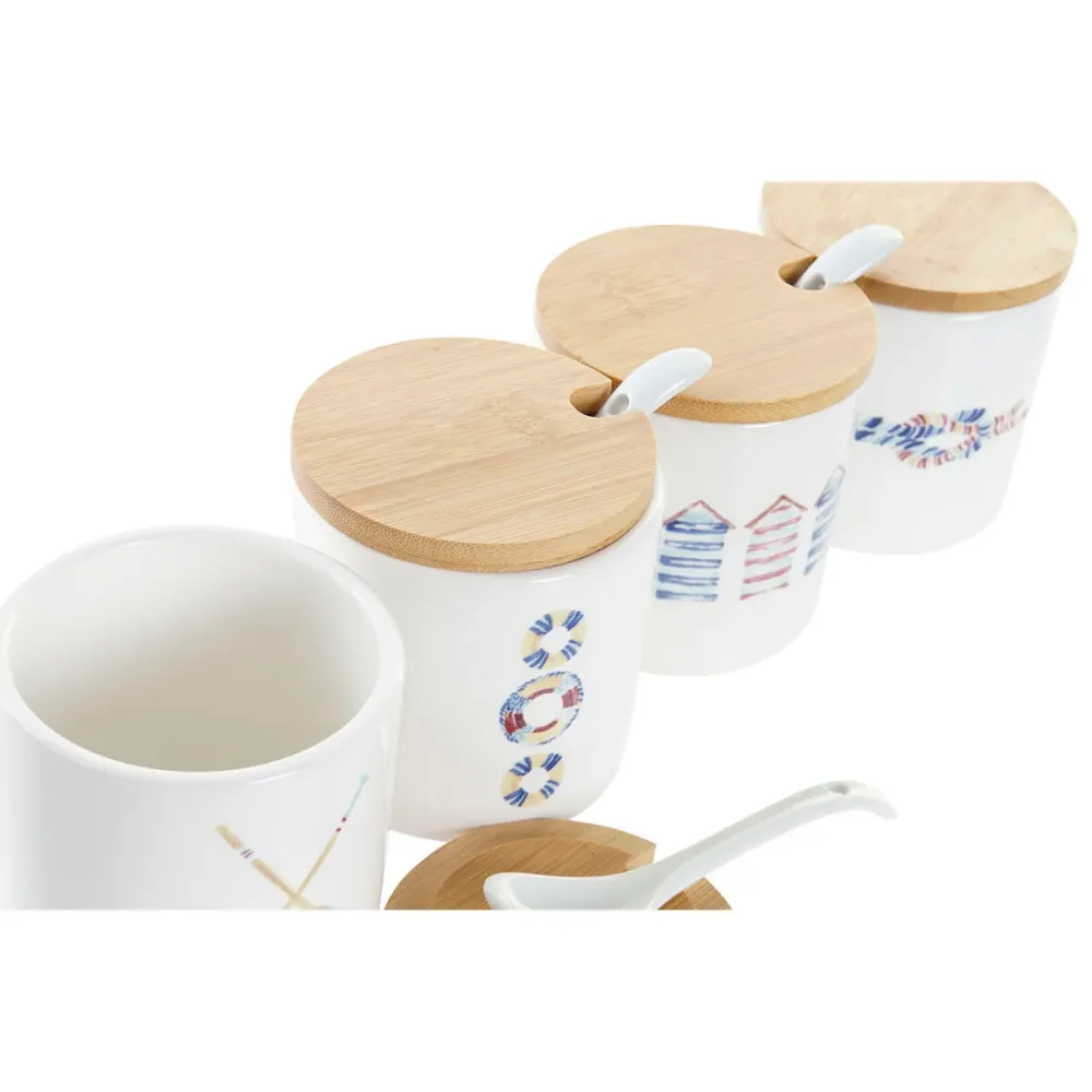 Zaharniță DKD Home Decor Marinar Alb Multicolor Bambus Dolomite 4 Piese 7,5 x 7,5 x 7,5 cm