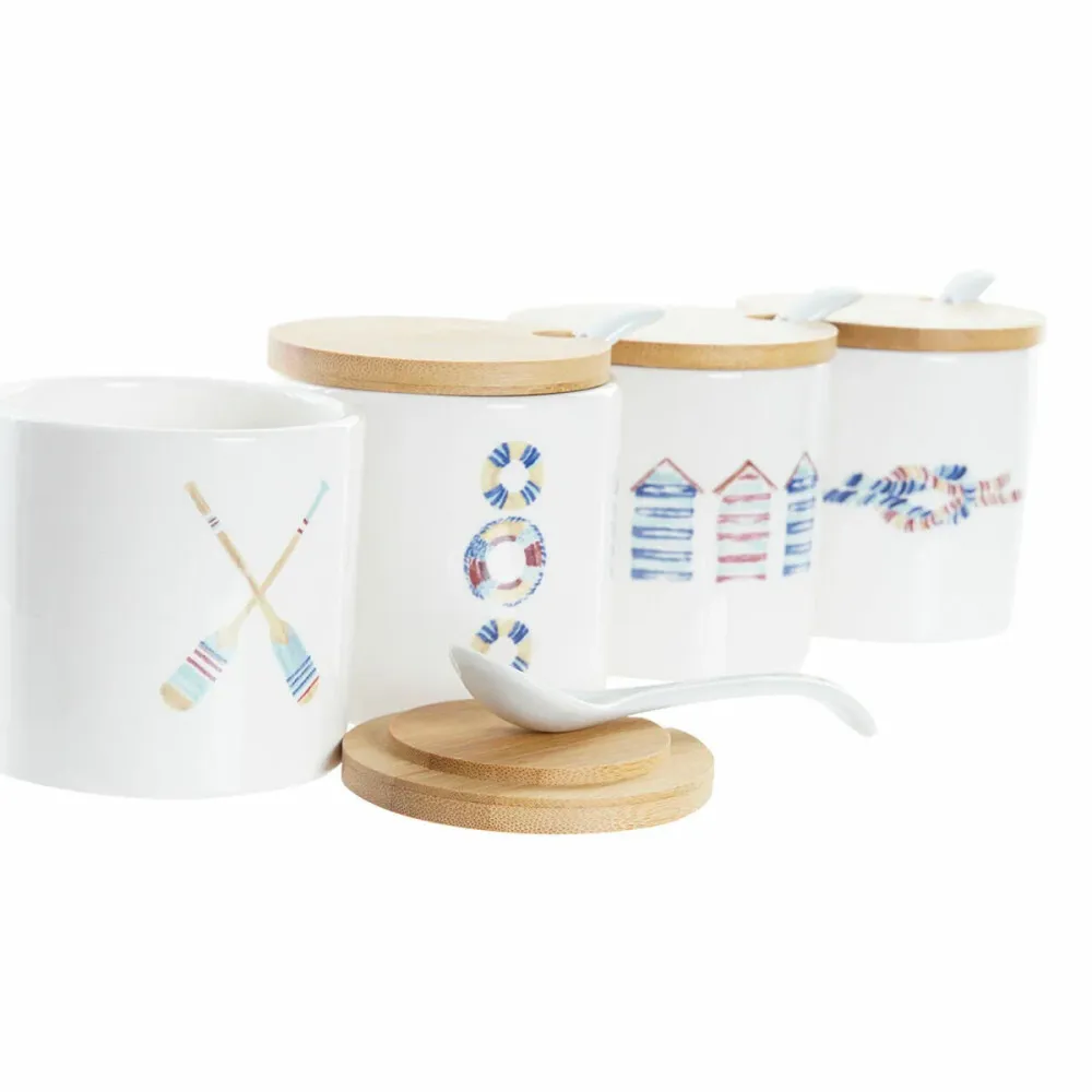 Zaharniță DKD Home Decor Marinar Alb Multicolor Bambus Dolomite 4 Piese 7,5 x 7,5 x 7,5 cm