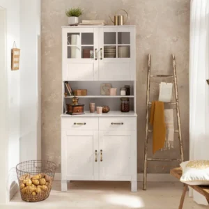 Bufet de bucatarie Alby din lemn de pin alb rustic, 85 cm lățime
