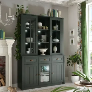 Bufet vitrina »Ascot« cu design elegant verde inchis, 130 cm latime