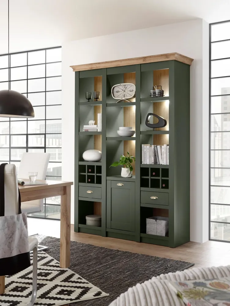 Bufet vitrina »Cambridge« cu design elegant verde inchis, 147 cm latime