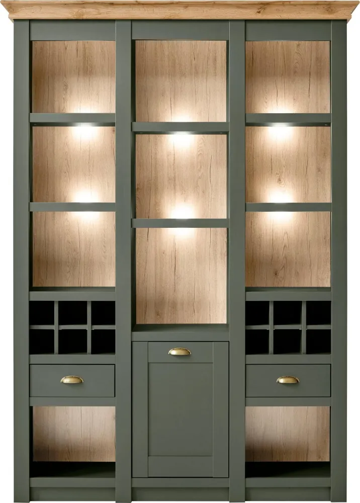 Bufet vitrina »Cambridge« cu design elegant verde inchis, 147 cm latime