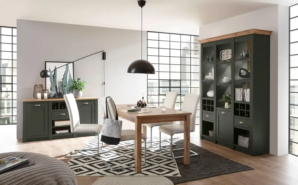 Bufet vitrina »Cambridge« cu design elegant verde inchis, 147 cm latime