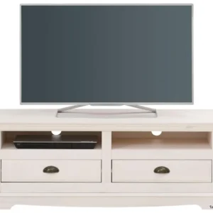 Comodă TV Eva din lemn de pin alb rustic 120 cm lățime
