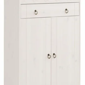 Comodă Indra din lemn masiv de pin alb rustic 74 cm lățime