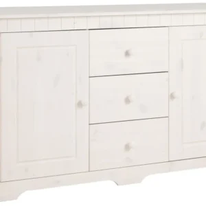 Comodă Pohl din lemn masiv de pin alb rustic, 140 cm lățime