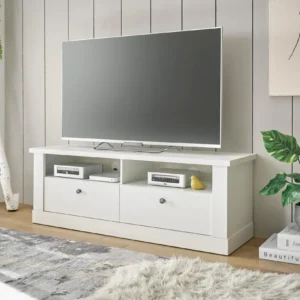 Comodă Tv Ravenna albă în stil romantic, 132 cm lungime