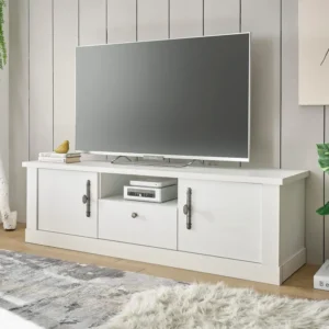 Comodă Tv Ravenna albă în stil romantic, 155 cm lungime