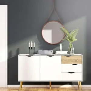 Comoda alba Oslo cu aspect scandinav 147 cm lățime