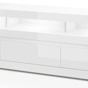 Comoda Tv Carat alb lucios cu design modern, 217 cm latime