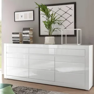 Comoda Carat alb lucios, design modern, 217 cm latime