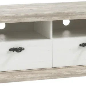 Comoda TV Florenz cu aspect de lemn de pin alb, lățime 134 cm