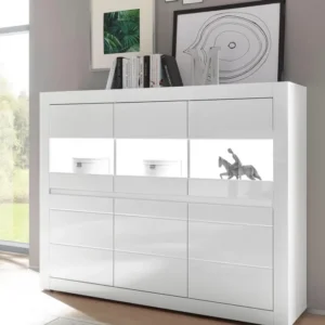 Comoda inalta »Carat« alb lucios cu geam transparent, latime 164 cm