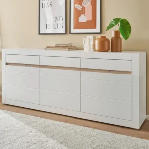 Comoda inalta Chester alb mat cu detaliu schimbabil 217 cm