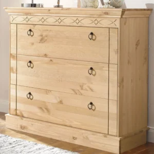 Comoda Indra din lemn de pin natur cu frezari, 100 cm latime