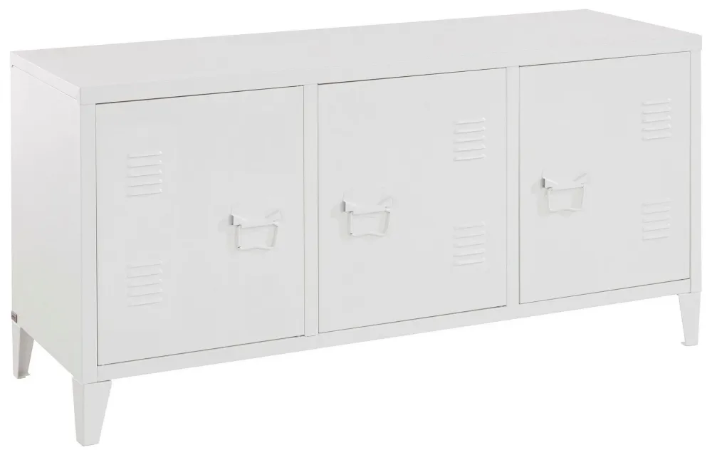 Comoda Tv industriala Jensjorg alba din metal, 120 cm