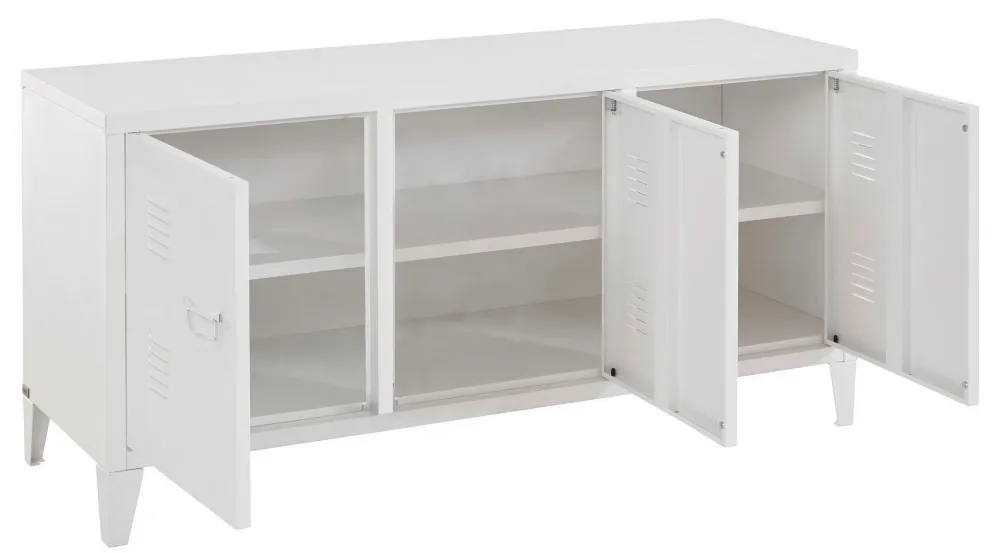Comoda Tv industriala Jensjorg alba din metal, 120 cm