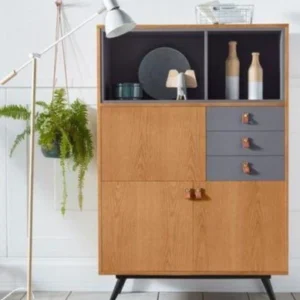 Comoda LEON cu design scandinav, natur cu gri, 100 cm latime