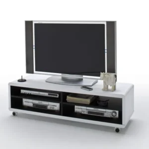 Comoda TV MCA Jeff din Mdf alb cu negru, 120 cm latime