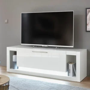 Comoda TV Meran alba cu design modern, 150 cm lungime