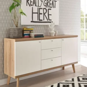 Comoda »Merle«, design scandinav, culoare alb-stejar, latime 160 cm