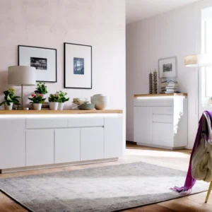 Comoda Romina, cu iluminare LED din lemn si Mdf, 200 cm latime
