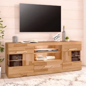 Comoda TV Woltra Ribe cu fronturi din lemn de fag, 140 cm latime