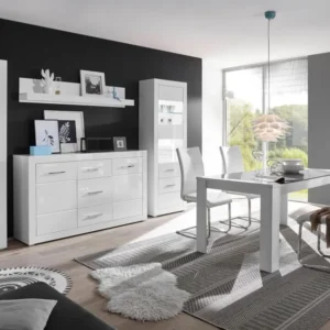 Set pentru living Bianco, 4 piese alb lucios cu design modern