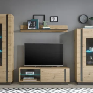 Set pentru living Clair, 4 piese cu design modern, culoare stejar