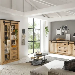 Set vitrina si comoda »SHERWOOD« cu aspect rustic, decor antichizat