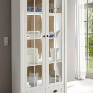 Vitrina »Beauvais« din MDF alb si stejar, 90 cm latime