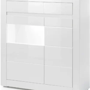 Vitrina »Carat« alb lucios cu geam transparent, inaltime 112 cm