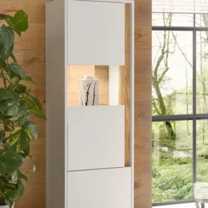 Vitrina »City Giron« alba cu detalii de culoare stejar, design modern, 50 cm latime