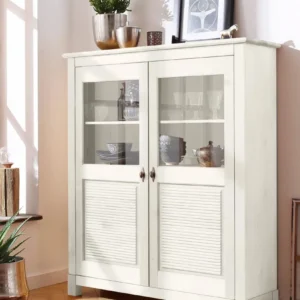 Vitrina Rauna din lemn masiv de pin alb rustic, 111 cm latime