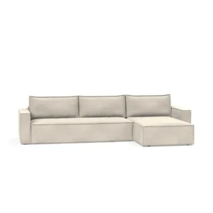 Canapea extensibila cu sezlong, Newilla, Corduroy Ivory, 145x300 cm