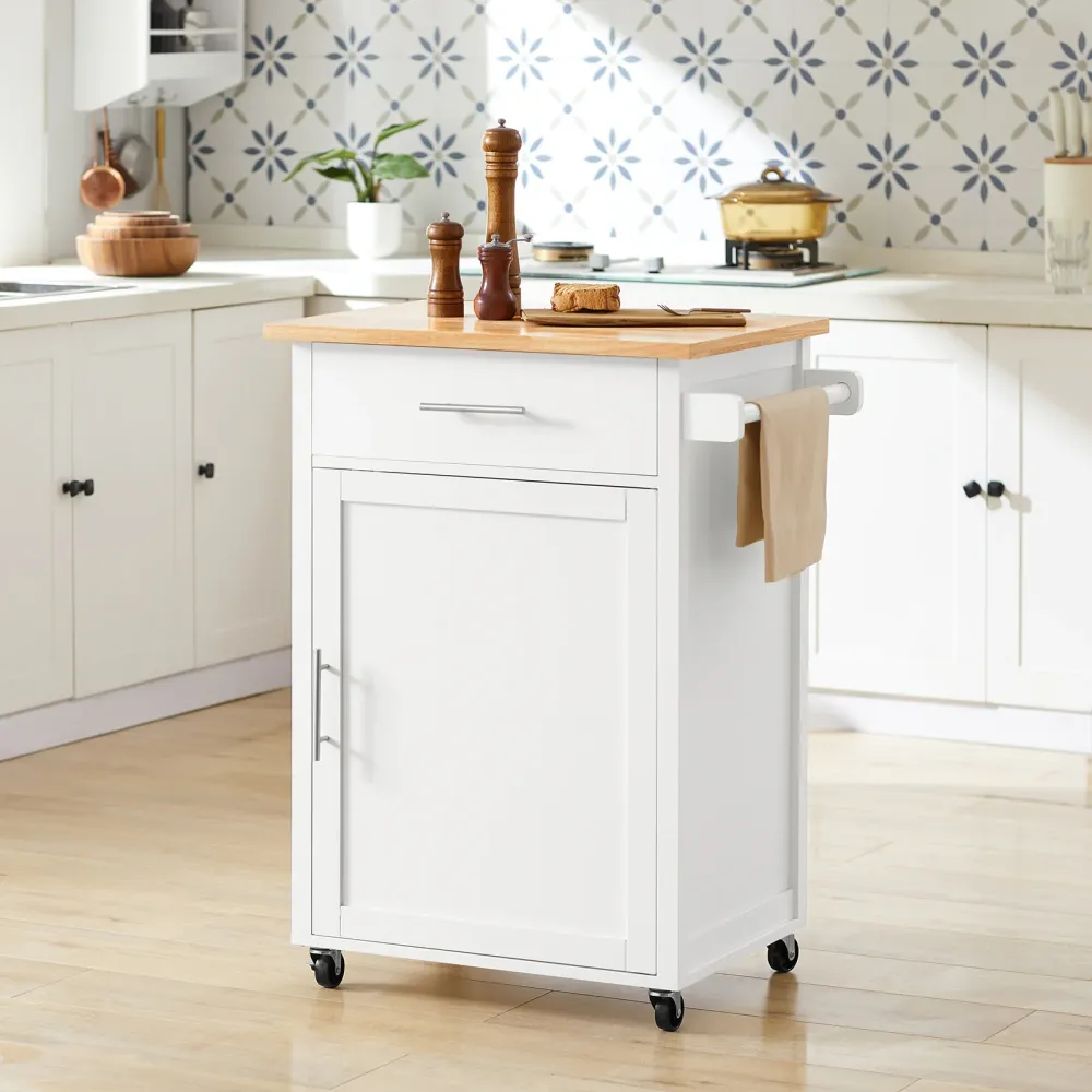 SoBuy FKW102-WN Carucior de bucatarie dulap de bucatarie cu economie de spatiu dulap de bucatarie cu sertar si usa dulap d...
