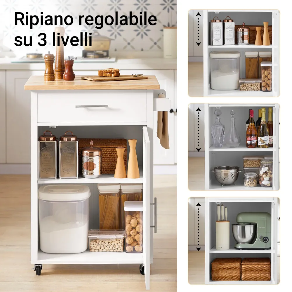 SoBuy FKW102-WN Carucior de bucatarie dulap de bucatarie cu economie de spatiu dulap de bucatarie cu sertar si usa dulap d...