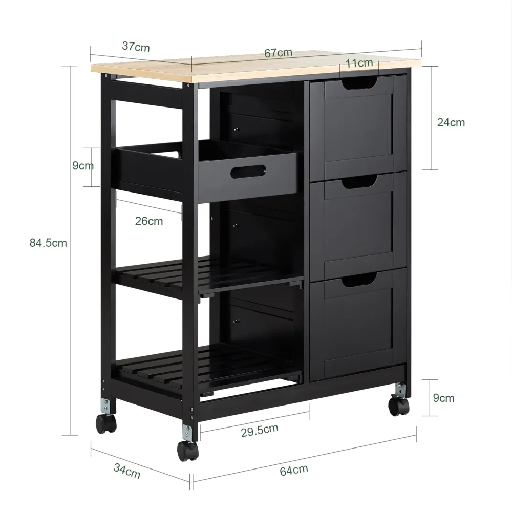 SoBuy Bufetă cu roți 67x37x84,5cm FKW79-SCH