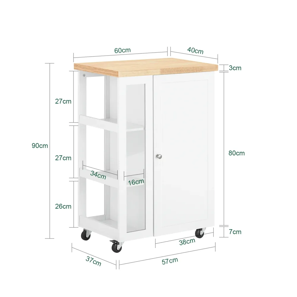 SoBuy FKW75-WN Dulap de bucătărie cu roți compact - Cărucior de bucătărie compact cu bufet joase și blat - Dulap de bucătă...